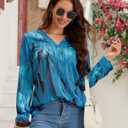 Womens 3 4 Sleeve Blouse Long Sleeve Business Casual Tunic Tops V Neck Work Tops Textured Dressy Casual Shirts (Blue, L)