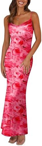 PRETTYGARDEN Women's 2025 Summer Floral Spaghetti Strap Maxi Dress Stretch Sexy Bodycon Dress Backless Slip Long Dresses, Medium PRETTYGARDEN Women's 2025 Summer Floral Spaghetti Strap Maxi Dress Stretch Sexy Bodycon Dress Backless Slip Long Dresses, Medium
