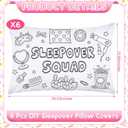 HunnmingRe 6 Pcs DIY Sleepover Pillowcase Supplies Coloring Sleepover Squad Pillow Covers Pajama Night Party Favors Color Your Own Slumber Pillowcase Arts Crafts for Birthday Overnight Gift