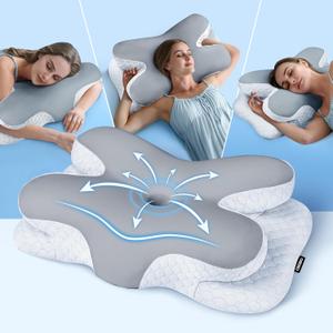 Osteo Enjoy Pain Relief Sleeping Cervical Neck Pillow, Ergonomic Contour Zoned Fits Side Sleeper, Non-Temperature Affected Memory Foam Pillows, Q-max Cooling Pillow Support Back Stomach Sleepers (Dark Gray)