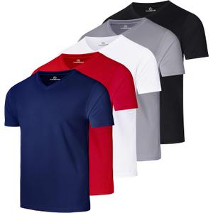 Real Essentials 5 Pack: Men's Mesh Short Sleeve V-Neck T-Shirt | Athletic Dry Fit V Neck Workout Shirt 4X Tall