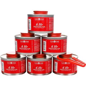 Gas One 6 pack 6 Hour Chafing Fuel - Food Warmer for Chafing Dish Buffet Set - Liquid Safe Fuel With Wick & Lid Opener for Chafing Dish