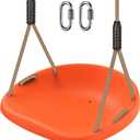 SELEWARE Plastic Swing Seat, Non Slip Tree Swing Replacement with Adjustable Rope and 2 Carabiners, Heavy Duty Playground Swing Set Accessories for Adult Kid Indoor Outdoor Backyard, Orange