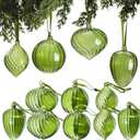 VitalCozy 12 Pcs 3.15 Inch Glass Christmas Ball Ornaments Large Vintage Hand Blown Hanging Glass Balls Retro Xmas Tree Finials Ornaments for Home Christmas Tree Party Holiday Wreath Decor(Green)