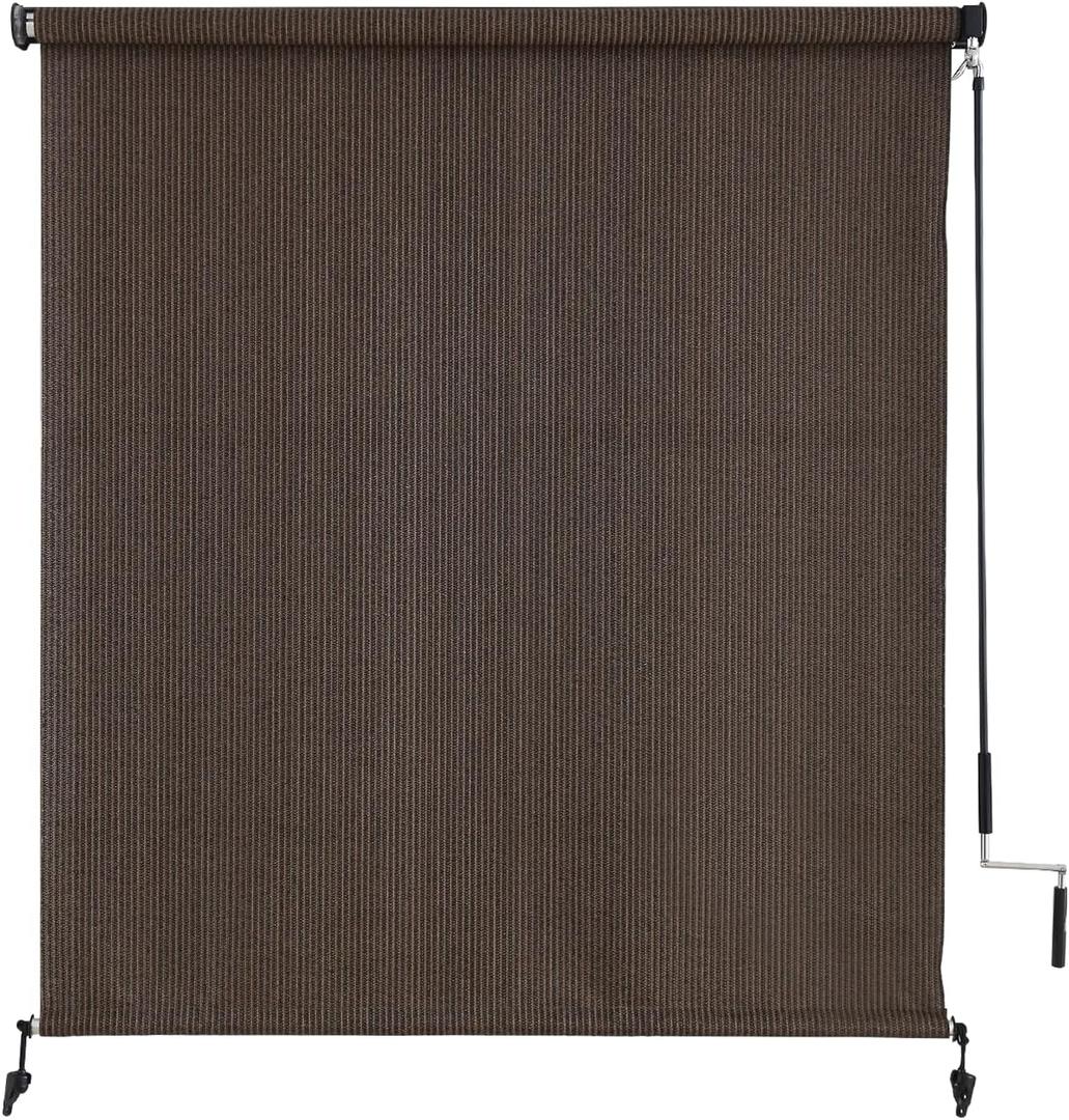 sunoff Patio Blinds Outdoor for Porch, Cordless Patio Roller Up Shades with Shade Cloth for Porch Gazebo Pergola Balcony Backyard, 2 Poles & 1 Fabric, Mocha, 72" Wx72 H