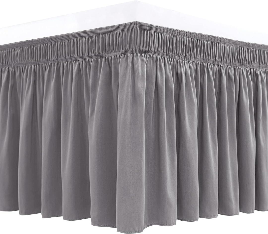 Biscaynebay Wrap Around Bed Skirts for Queen Beds 19" Long Drop, Silver Grey Adjustable Elastic Dust Ruffles Easy Fit Wrinkle & Fade Resistant Silky Luxurious Fabric Solid Machine Washable