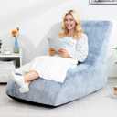 HollyHOME Accent Furry Bean Bag Chair, Extra-Large Zero-Gravity Chaise Lounge Chair for Adults, 30LB Memory Foam Bean Bag Sofa, Reading Lazy Chair for Living Room, Bedroom, Blue&Grey