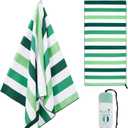 Exclusivo Mezcla Large Quick Dry Beach Towel, Microfiber Sand free Cabana Stripe Pool Bath Swim Towel with Bag, Lightweight and Thin (Forest Green, 30x60 Inches)