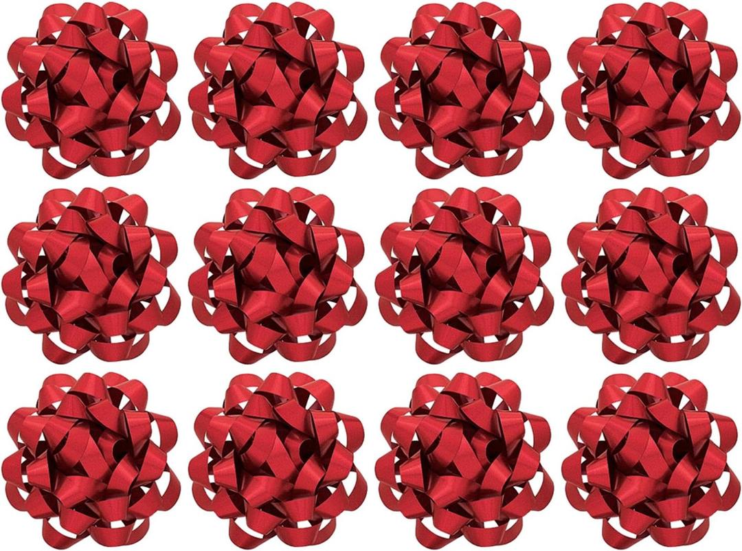 The Gift Wrap Company Decorative Glitterati Lotus Bows, Medium, Red, Pack of 12