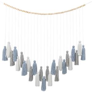 DrCor Dusty Blue Boho Macrame Garland  Serene Wall Hanging for Living Room, Bedroom or Reading Corner, Dorm Room or Study Decor, Coastal Boho Mantel or Entryway Decoration