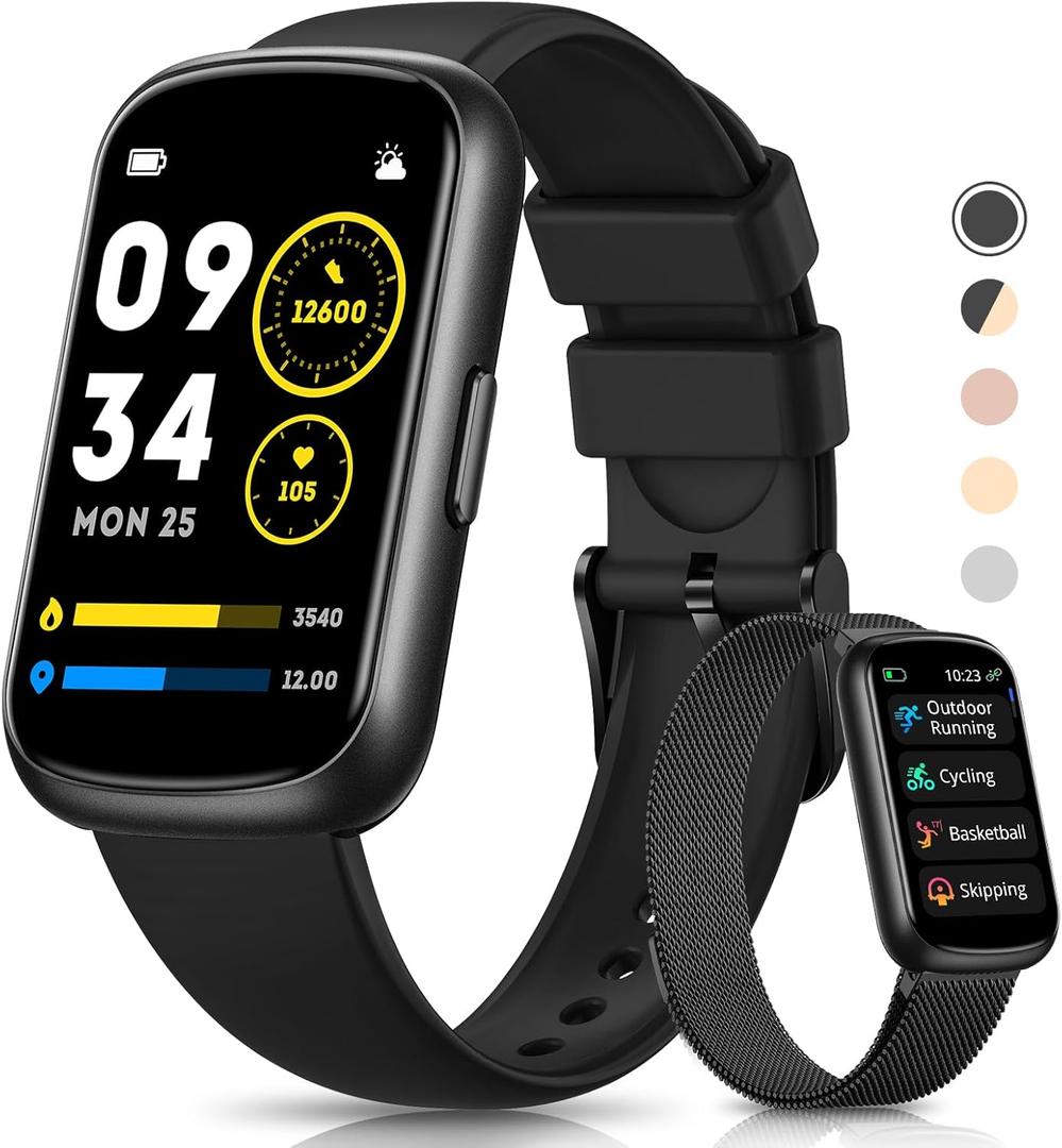 Fitness Tracker- Smart Watches for Women Men with 24/7 Heart Rate Monitor Blood Oxygen Sleep Tracker, Waterproof Fitness Watch, Activity Smartwatch for Android iPhone, Calorie Distance Pedometer, Gift (Black and Ink Black)