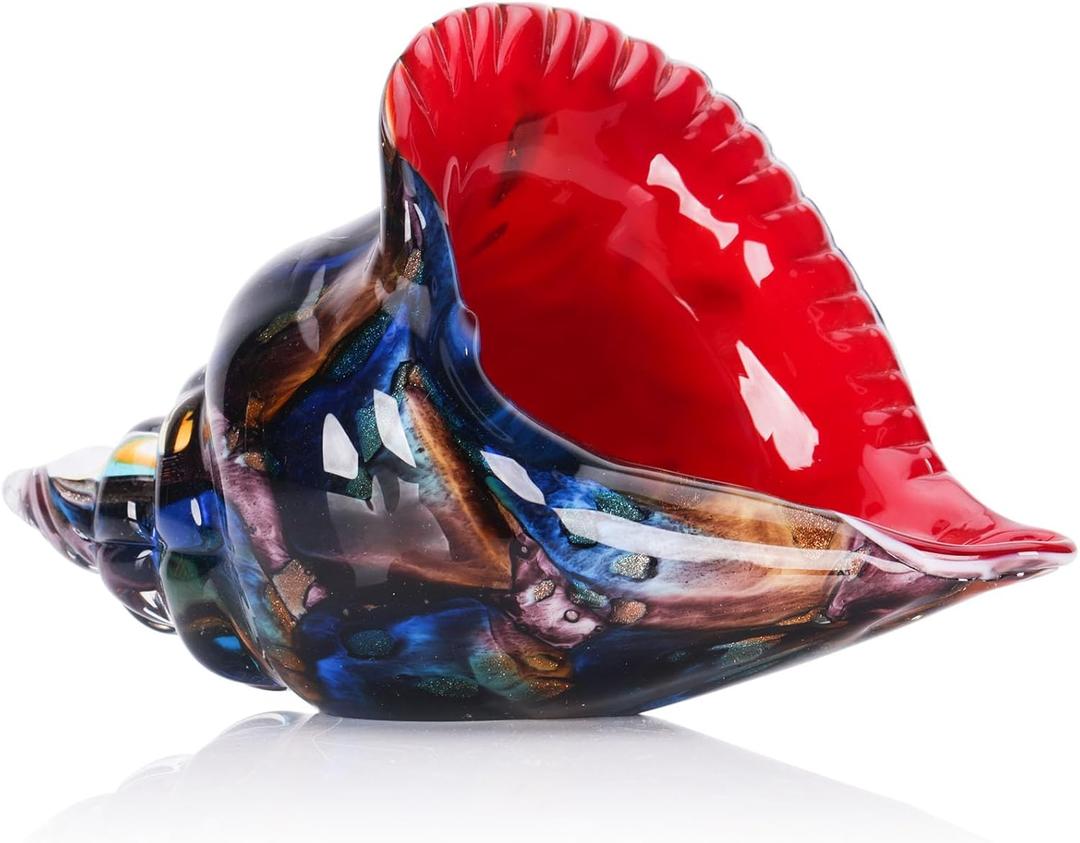 XMGZQ Hand Blown Glass Conch Figurines Ornament,Sea Animal Ornament for Home Decor,Sea Animals Collection for Birthday Gift,Red Glass Seashell (Db)
