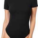 MANGOPOP Round Neck Short Sleeve Long Sleeve Bodysuits for Women Basic Body Suit Shirts Tops Large