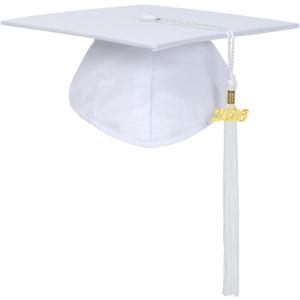2 x FtyFty Unisex Adult Matte Graduation Cap with Tassel Year Charm (White)