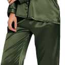 SWOMOG Womens Silk Satin Pajamas Set Long Sleeve Button Down Sleepwear 2 Piece Lounge Set Pj Set, Size: Large