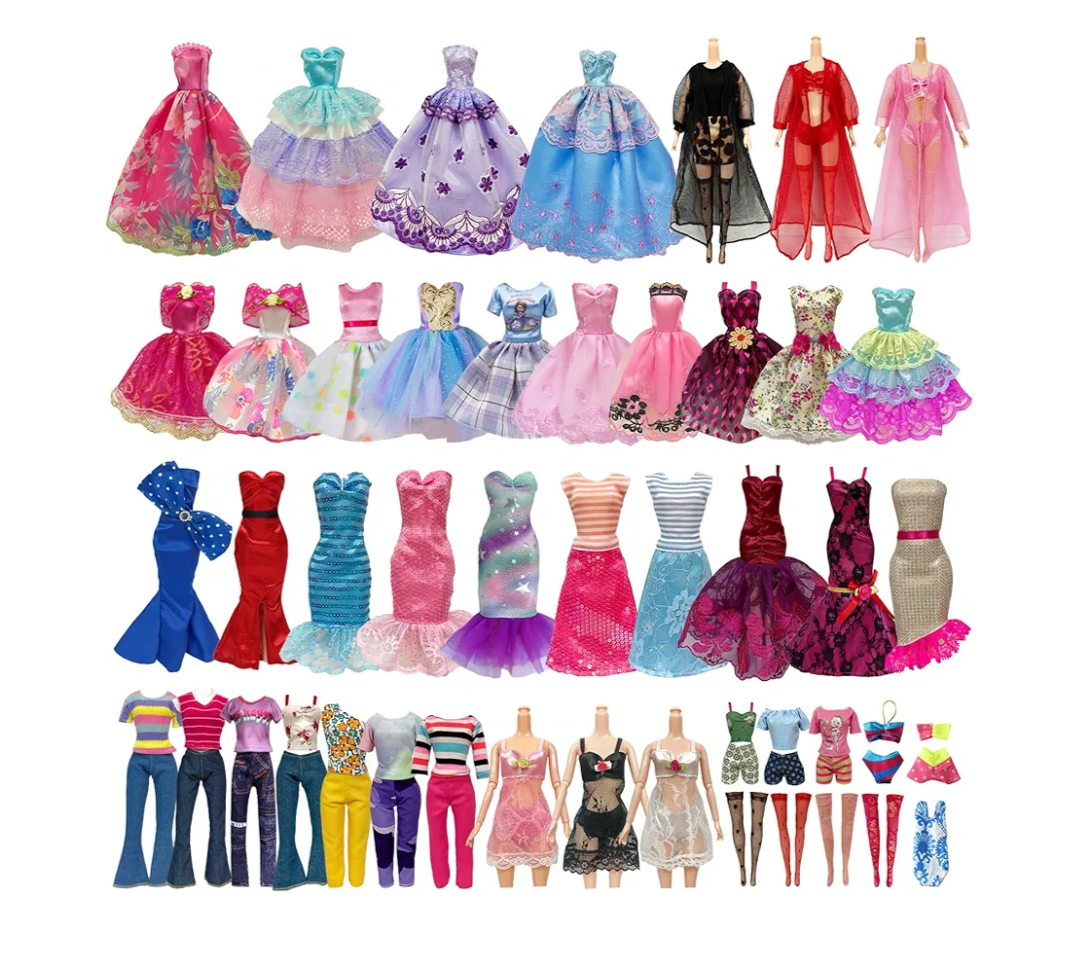 16 Pcs Doll Clothes and Accessories for 11.5 Inch Girl Dolls Outfit, Random 2 Stylish Dresses, 3 Tops, 3 Pants, 3 Evening Dresses, 1 Wedding Dress, 1 Swimsuits, 1 Bikini, 2 Stockings