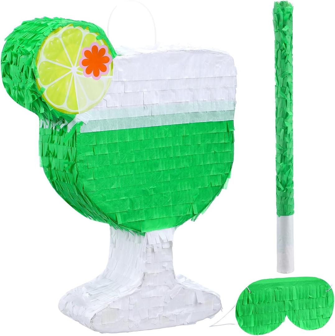 JellyArch Margarita Piata with Stick and Blindfold Tequila Wine Glass Piata for Margs Matrimony Cheers Engagement Princess Adult Birthday Bachelor party Supplies, 16.93"L x 12.99"W x 3.94"H
