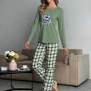 2Pcs Women's Pajama Set,Lounge Top and Plaid Pants Sleepwear,Soft Lounge Sleep Set,Cute Casual Loungewear for Home or Sleep (M)