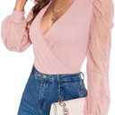 Fayenne Womens Tops Deep V Neck Cross Wrap Sexy Tops Polka Dot Mesh Long Sleeve T Shirt Casual Blouses Large