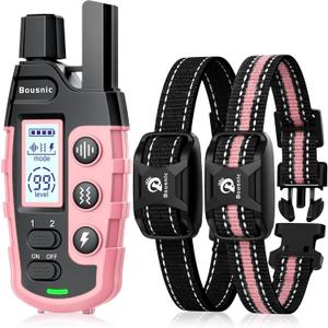 Bousnic Dog Shock Collar 2 Dogs (5-120Lbs) - 3300 ft Waterproof Training Collar for Dogs Large Medium Small with Rechargeable Remote, Beep (1-8) Vibration (1-16) and Humane Shock (1-99) Modes (Pink)