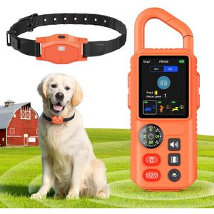4-in-1 Wireless Dog Fence System, Electric Fences for Medium Large Dogs, 4 Modes Training Collar with Remote, IPX7 Waterproof, Portable Indoor & Outdoor Safe Pet Containment, Real-Time Display