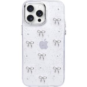 for iPhone 12 Pro Max Case, Bling Glitter 3D Bow Design Clear Soft Sparkly Protective Case for iPhone 12 Pro Max 6.7" 2020 (Silver)