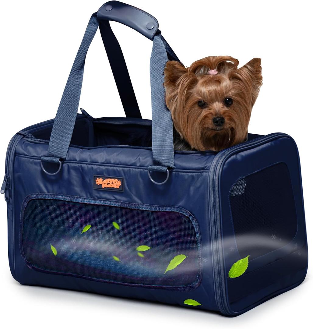 Portable Soft-Sided Pet Carrier for Puppies and Kittens, Airline Approved Travel Bag for Small Dogs and Cats up to 26 lbs  Breathable, Comfortable and Collapsible  Blue