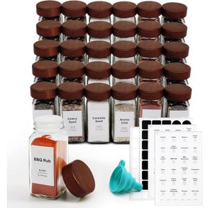 30 Pcs Spice Jars, 4oz Seasoning Containers with Acacia Wood Shaker Lids, Glass Spice Bottles with Labels, Square Seasoning Organizer, Kitchen Spice Container 30 Pcs Spice Jars, 4oz Seasoning Containers with Acacia Wood Shaker Lids, Glass Spice Bottles with Labels, Square Seasoning Organizer, Kitchen Spice Container