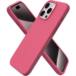 ORNARTO Compatible with iPhone 15 Pro Max Case 6.7", Slim Liquid Silicone 3 Layers Soft Gel Rubber Shockproof Protective Phone Case with Anti-Scratch Microfiber Lining-Desert Rose