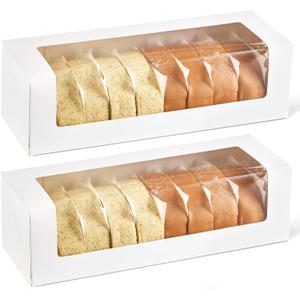 Ocmoiy Roll Cake Boxes 12x4x3.5 Inches, 24 Pack Auto-Popup Rectangle White Bakery Pastry Boxes with Window for Packaging Pumpkin Rolls, Cinnamon Rolls, Banana Bread, Loaf