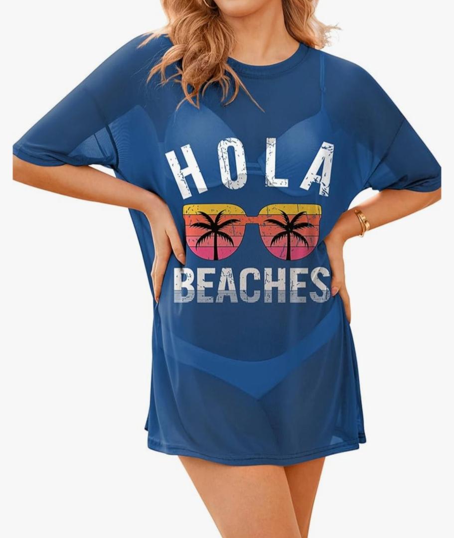 AI'MAGE Women's Swimsuit Cover Up Mesh Cover Up Dress Short Sleeve Bathing Suit Coverup Summer Beach Dress 2XL