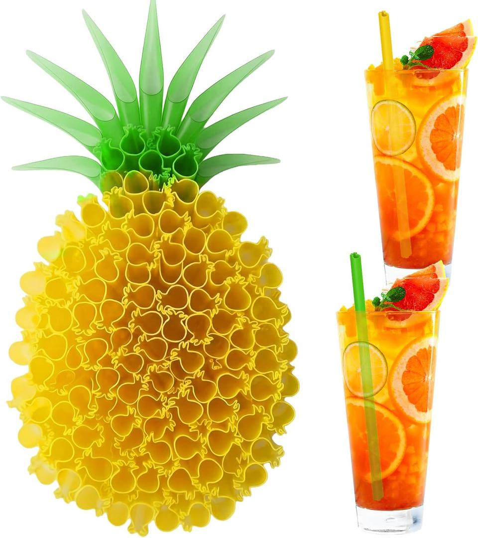 Potchen 100 Pcs Pineapple Shape Drinking Disposable Plastic Straws Cocktail Straws for Summer Fruit Birthday Bridal Baby Shower Wedding Party Supplies