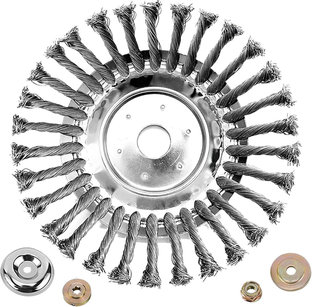 8 Inch Steel Wire Weed Wheel Brush Cutter Trimmer Head, Universal Weed Eater Attachments, Unbreakable Wired Trimmer Blade for Weed, Moss, Rust Removal on Lawn, Patio, Driveway
