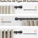Zeerobee Curtain Rods for Windows 48 to 84, 1 Inch Adjustable Heavy Duty Black Curtain Rod, Outdoor Indoor Room Divider Modern Drapery Pole, 48-86"