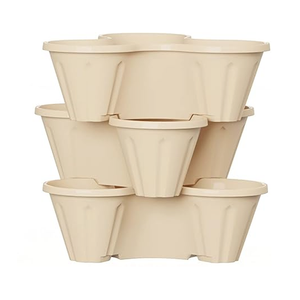 PURE GARDEN Set of 3 Stacking Planter Tower - 3-Tier Space Saving Flower Pots - Indoor/Outdoor Vertical Herb and Vegetable Planter (Beige)