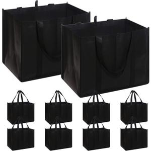 DIOMMELL Set of 10 Reusable Grocery Bags Extra Large Foldable Heavy Duty Shopping Tote Produce Bag with Reinforced Handles, Black