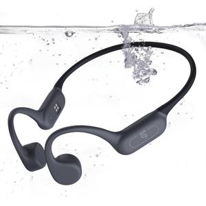 Bone Conduction Headphones IPX8 Waterproof Swimming Headphones Open Ear Headphones with MP3 Mode 32GB Memory 8H Playtime Bluetooth 5.4 Ear Buds Secure Fit for Running and Fitness (Gray)