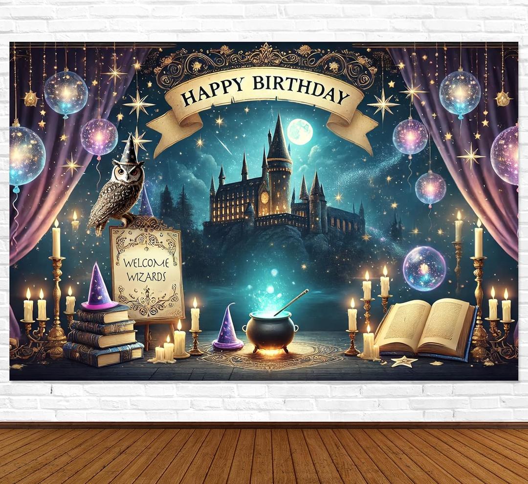 Wizard Happy Birthday Banner Wizard Happy Birthday Backdrop 6x4ft Wizard Party Decorations Magical Bdy Decorations Magical Party Decorations Wizard Backdrop for Room Decorations (Blue Wall Banner)
