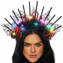 GORTIN Light up Halloween Headband Black Flower Gothic Headpiece Spider Hair Accessories for Women (Black, Free size)