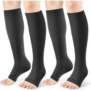 Open Toe Compression Socks Women & Men-2 Pairs 15-20 mmHg Knee High Stockings for Circulation Support (Small-Medium)