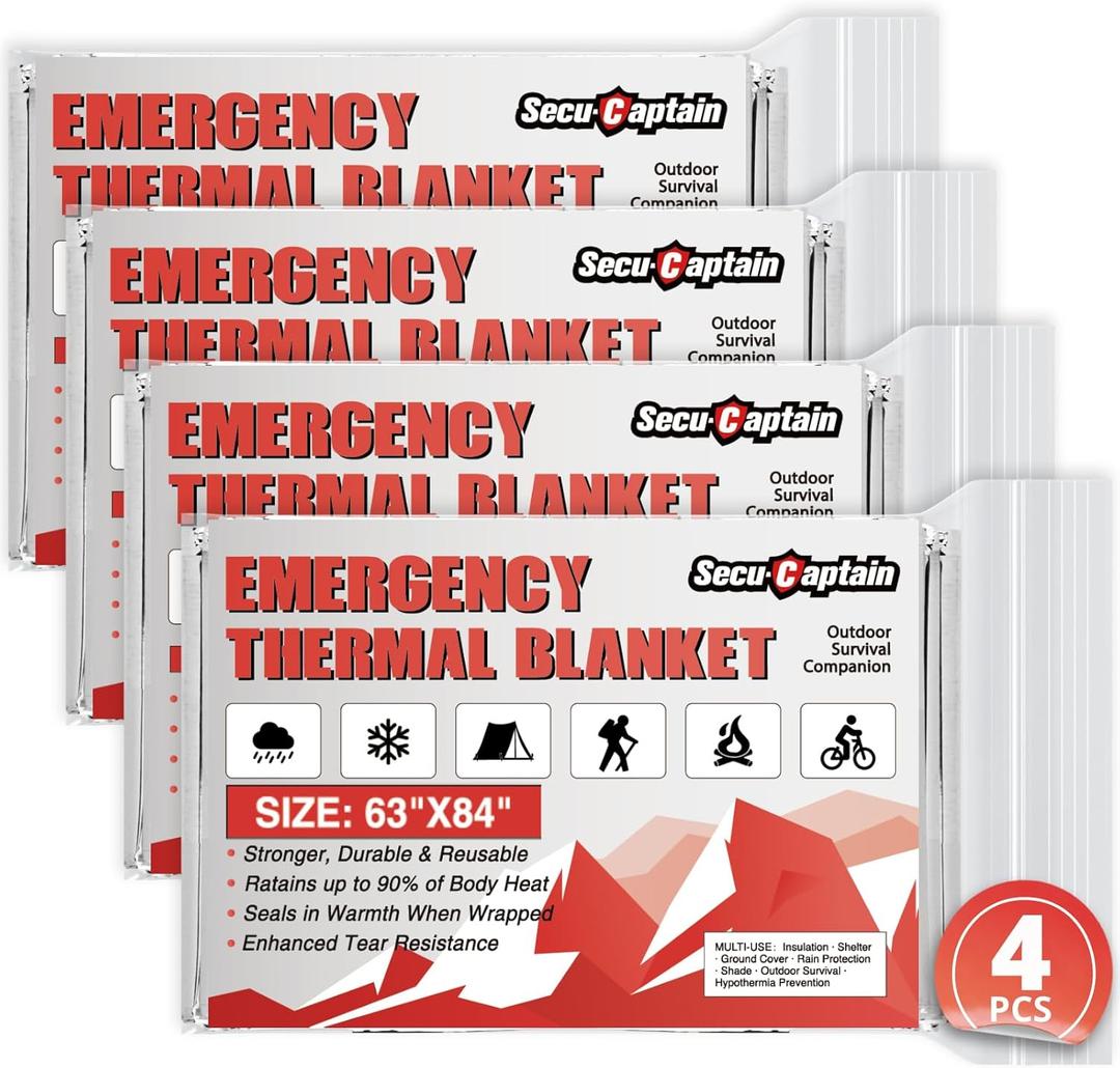 SecuCaptain Survival Emergency Thermal Blankets: Extra Large 84 x63 10 PCS Space Mylar Blanket Kit for Outdoor Cold Winter Camping Hiking Car Bug Out Bag or First Aid (Sliver)