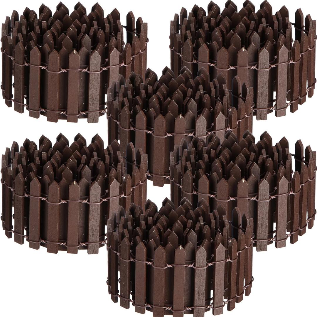 Kigley 6 Pcs 40 Inch Fairy Fence Wood Miniature Garden Picket Fence Decorations for DIY Plant Pot House Home Outdoor Diorama Project(Brown)