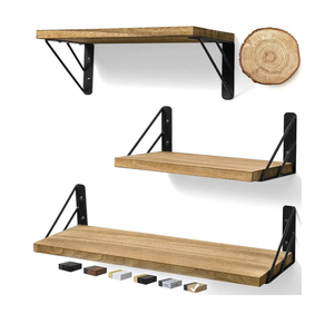 BAYKA Wall Shelves for Bedroom Decor, Floating Wall Shelves for Living Room Kitchen Storage, Wall Mounted Rustic Wood Floating Shelves for Kids Books, Corner Shelves for Bathroom, Brown，Set of 3)
