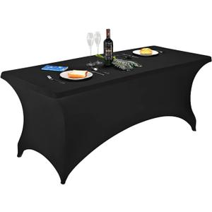 FORLIFE Spandex Table Covers - Fitted Tablecloth for 6ft Rectangular Tables with Stretch Patio Design - Perfect for Weddings, Banquets, and Parties - Black