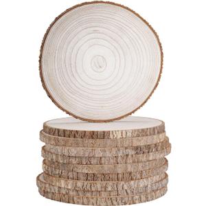 wohohoho 10 Pcs 9-10 Inch Large Natural Wood Slices for Centerpieces, Unfinished Wood Circles with Bark for DIY Craft, Wooden Rounds for Tables Cake Stand Tray Painting Wedding Christmas Decorations
