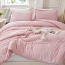Litanika Pink Twin/Twin XL Comforter Set, 2 Pieces Girls Teen Kids Cute Soft Solid Bedding Comforter Set, All Season Bed Set (66x90In Comforter & 1 Pillowcase)