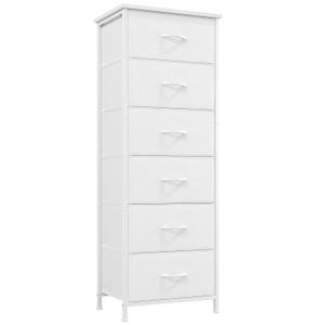 Somdot Tall Dresser for Bedroom with 6 Drawers and Side Pockets, Storage Organizer Chest of Drawers with Fabric Bins for Closet Bedside Nursery Living Room Entryway Hallway, White Leather Somdot Tall Dresser for Bedroom with 6 Drawers and Side Pockets, Storage Organizer Chest of Drawers with Fabric Bins for Closet Bedside Nursery Living Room Entryway Hallway, White Leather