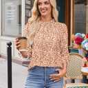 SimpleFun Womens Blouses 3/4 Sleeve Ruffle Neck Printed Business Casual Tops Flowy Dressy Work Shirts (XL)