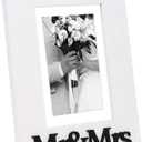 Isaac Jacobs White Wood Sentiments Mr & Mrs Picture Frame, 5x7 inch with Mat, Newlywed Photo Gift for Wedding, Display on Tabletop, Desk (White, 5x7 (Matted 4x6))