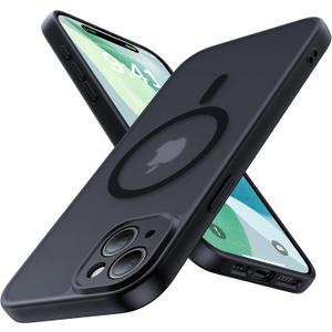 Magnetic for iPhone 15 Case,Upgraded [Full Camera Protection][Compatible with Magsafe][Military Grade Drop Protection]Shockproof Protective Slim Translucent Matte Phone Case for iPhone 15,Black